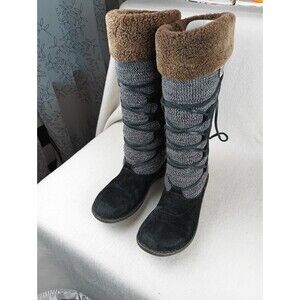 Ugg "Torrey" Woven Black Suade Shearling Lined Tall Winter Boots Sz7 5182
